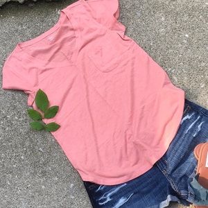 Salmon Pink V neck T